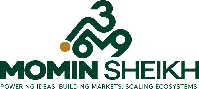 MominSheikh.com logo, vertical lockup